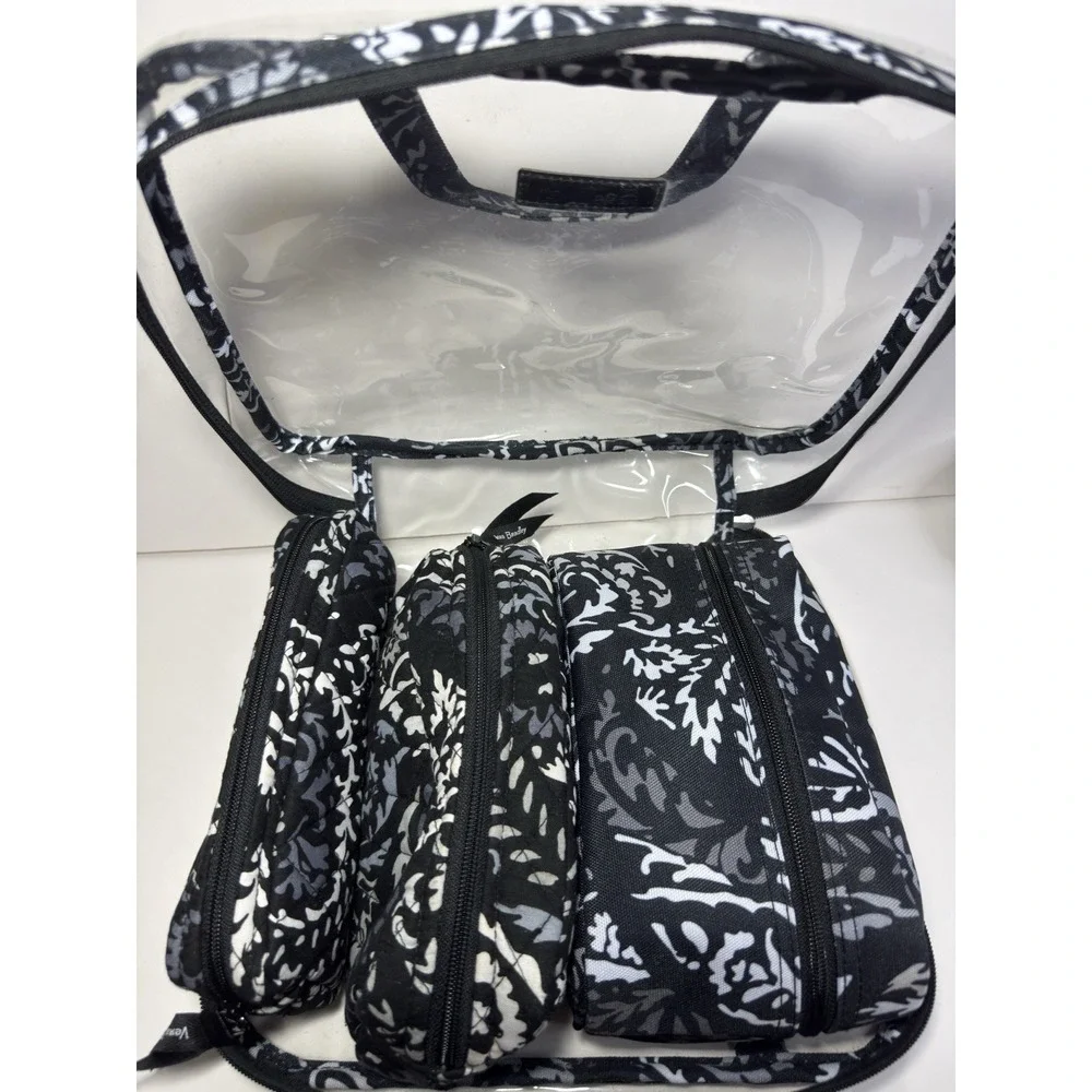 Vera Bradley Toiletry Organizer Set Paisley Noir 4pc Cosmetic Makeup Travel Bag